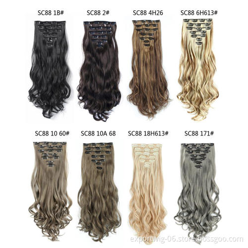 stight and curly long clip in hair extension crochet braiding Synthetic Hair Extensions 7 Pieces Clip In synthetic hair chignon